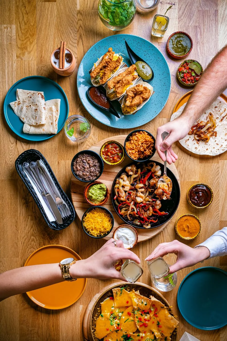 La Hacienda Mexican table, tacos, fajitas and dips