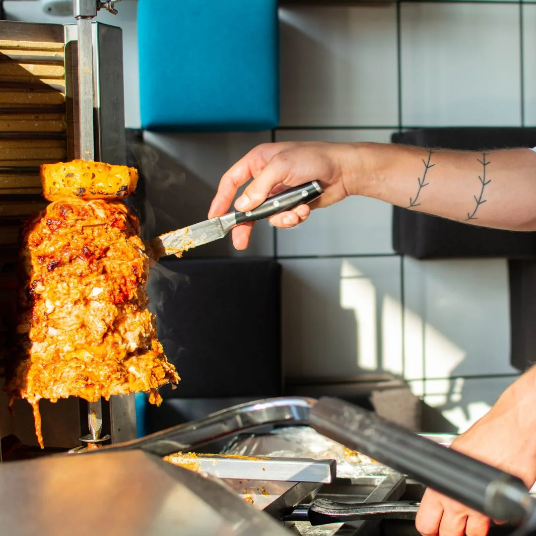 Kebab food station, kebab from the grill