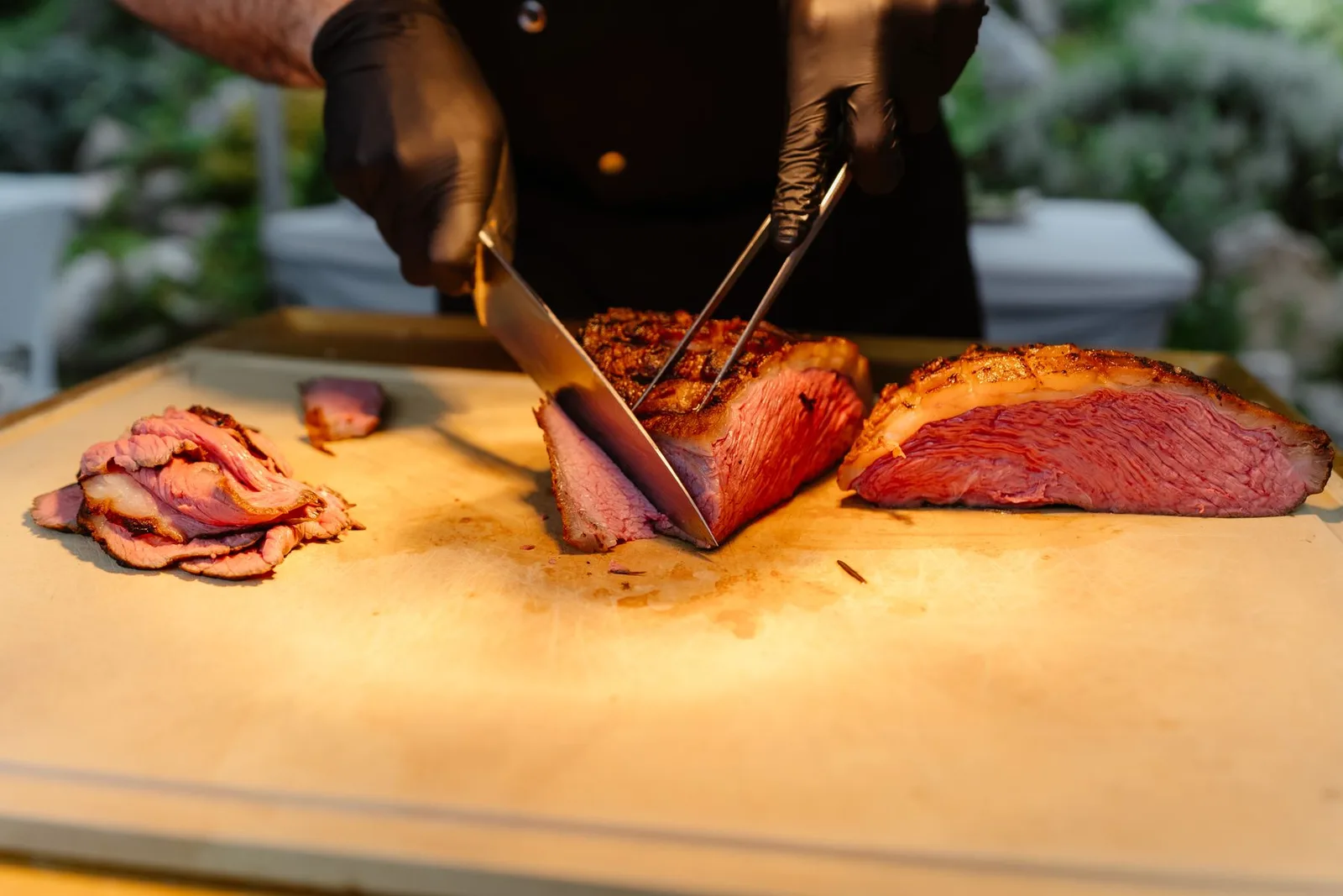 Steak food station, steaks cooked live