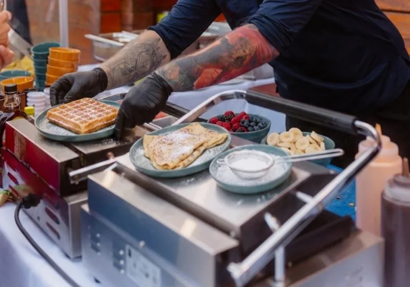 Waffle food station, waffles with fruit and toppings